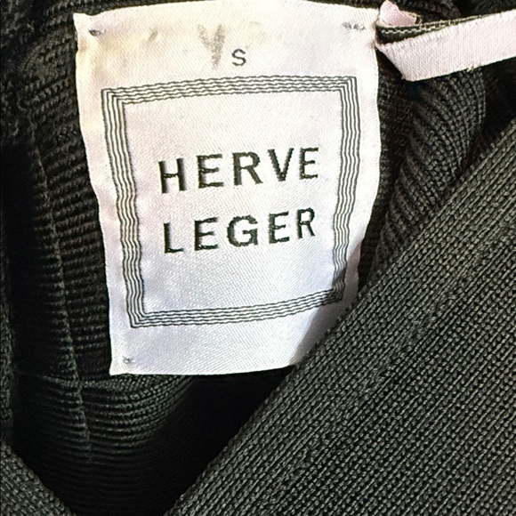 Herve Leger | Black Ribbed Contour Bodycon V Neck Dress - Small - Picture 3 of 7